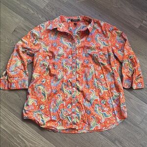 Lauren Ralph Lauren | Orange Vibrant Paisley Print Button Up Blouse Size 1X